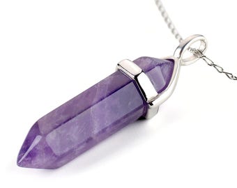 LAVISA Edelsteinkette Obelisk silber, 55cm Halskette mit Edelstein Amethyst, Rosenquarz, Lapis Lazuli