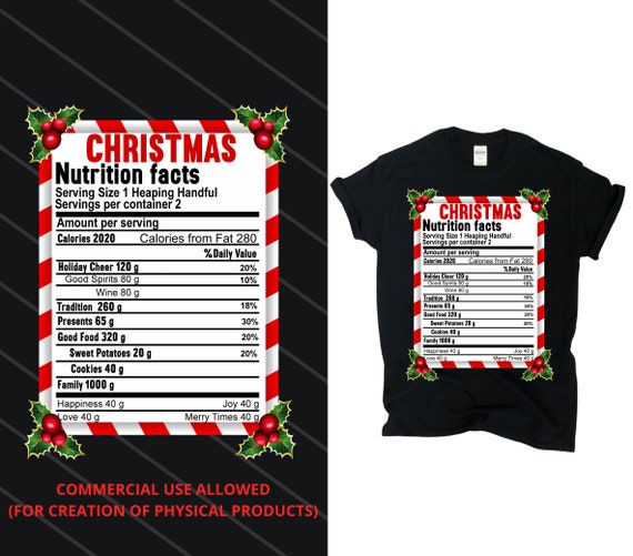 Christmas Nutrition Facts / Xmas Nutrition Facts PNG Only. Etsy