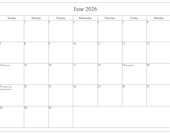 Simple Calendar JUNE ONLY 2026, Minimalist, Basic, Printable PDF, Instant Download