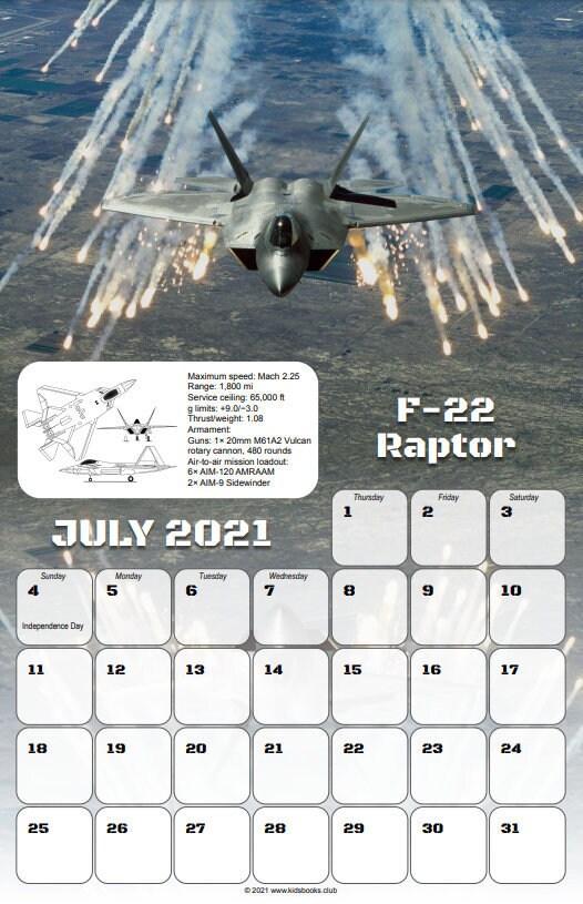 Air Force Jets F22 Large Vertical Wall Calendar Printable Etsy