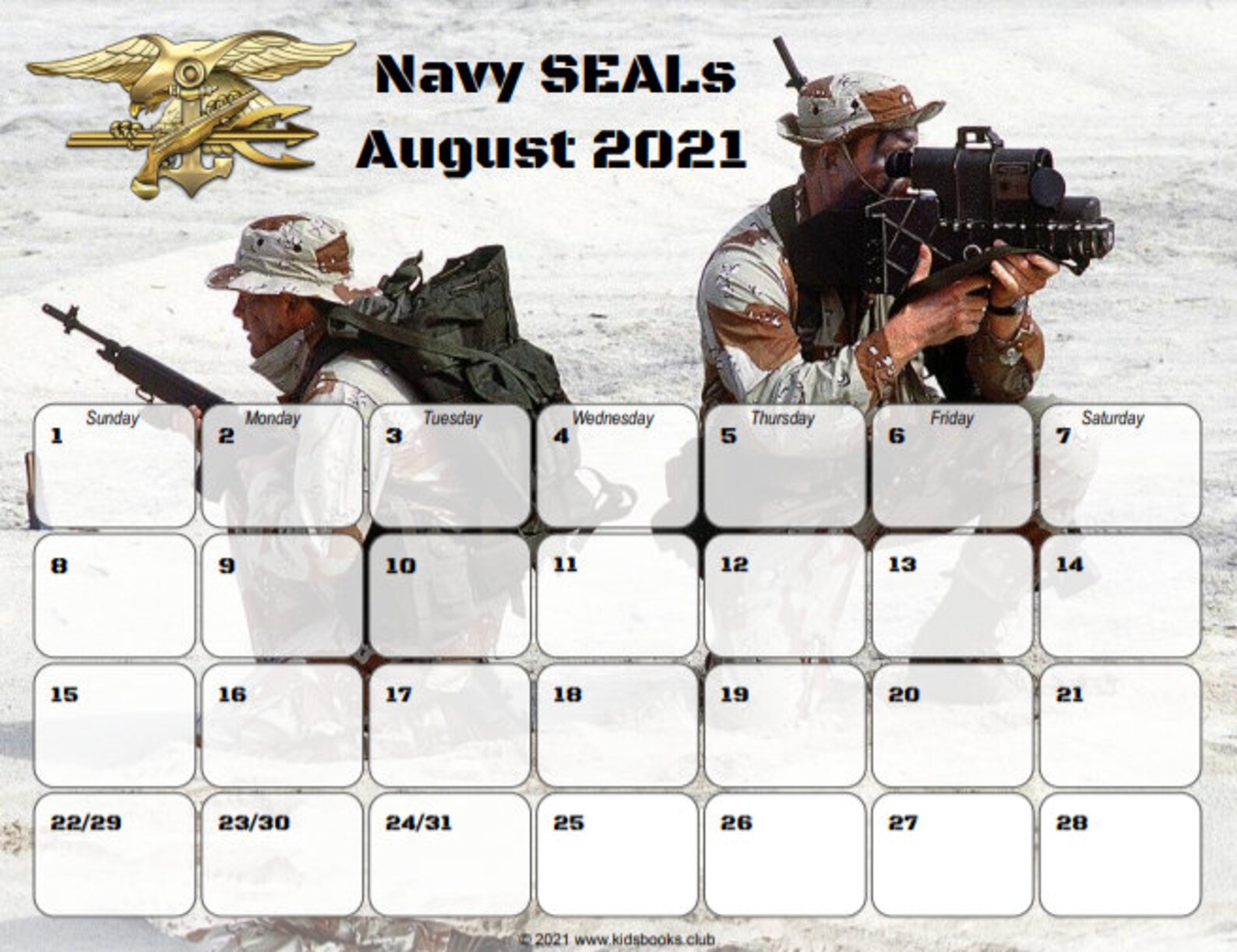 Navy SEALs Wall Calendar August 2021 only 8.5x11 Printable Etsy