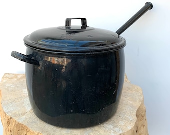 Vintage Large Enamelled Cooking Pot, Saucepan