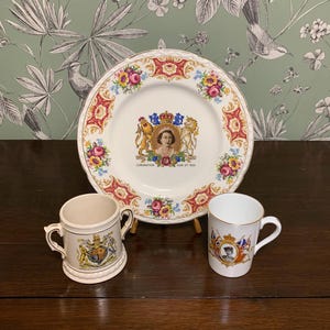 Collection of Queen Elizabeth II 1953 Coronation Ceramics / Plate and Mugs/Cups