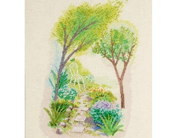 Cross Stitch Kit, "Secret Garden",  Xiu Crafts, counted cross stitch, garden cross stitch, contemporary design, premium quality, great gift