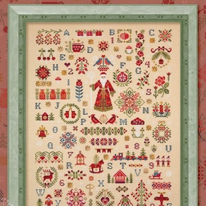 Cross Stitch Pattern, "New Year Sampler with Alphabets", OwlForest Embroidery, printed colored chart, alphabet, Christmas, holiday sampler