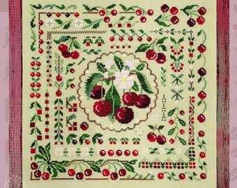 Cross Stitch Kit, "Cherry Summer", OwlForest Embroidery, fruit cross stitch, cherry sampler, cherry blossom, summer, garden cross stitch