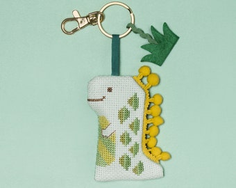 DIY Backpack Charm Craft Kit "Dinosaur" learn cross stitch embroidery sewing fun beginner make your own keychain cute stocking stuffer gift