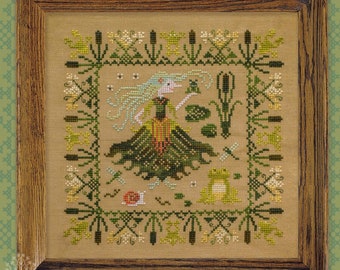 Cross Stitch Kit, "Swamp Witch", OwlForest Embroidery, fairytale embroidery, story cross stitch, “Kikimora Bolotnaya”, wetland sampler, frog