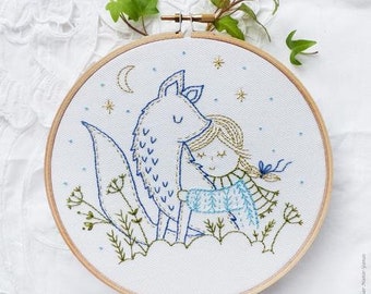 Embroidery Kit, "Winter Fox", summer fun craft teen tween therapeutic beginner floral hand embroidery preprinted pattern stitch guide