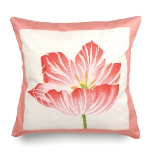 Cross Stitch Pillow Cover Kit, Tulip, pre-sewn border, hand-sewing project decorative pillow garden floral blossom decor elegant classic