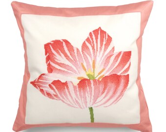 Cross Stitch Pillow Cover Kit, Tulip, pre-sewn border, hand-sewing project decorative pillow garden floral blossom decor elegant classic