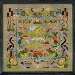 Motif imprimé au point de croix, « The Little Wood Folk, Frog », broderie de la forêt de chouettes, échantillon de jolies créatures de la forêt, animal des bois, motifs