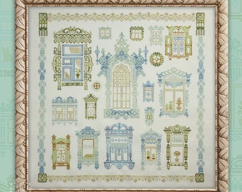 Cross Stitch "Russian Windows" OwlForest Embroidery baroque style architectural element intricate unique window frame sill shape sampler