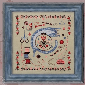 Cross Stitch, "The Cat and The Needlework", gedrukte grafiek, Owlforest borduurwerk, chique unieke moderne design floss borduurringknop