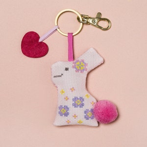 DIY Backpack Charm Craft Kit &quot;Bunny Rabbit&quot; learn cross stitch embroidery sewing fun beginner gift keychain cute stocking stuffer adorable