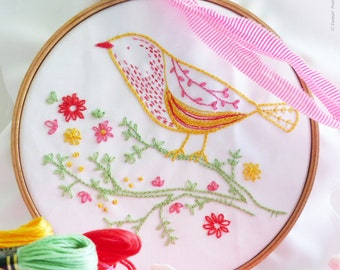 Beginner Embroidery Kit, "Yellow Bird", printed hand embroidery kit, embroidery kit for nursery, unique embroidery, embroidery kit online