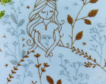 Embroidery Kit, "Golden Princess", summer fun craft teen tween therapeutic beginner floral hand embroidery preprinted pattern stitch guide