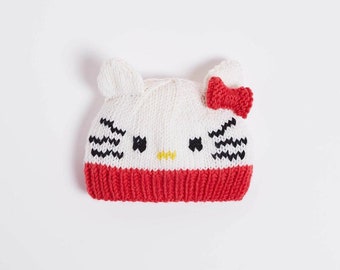 Baby Hat Hello Kitty 100% Merino wool fun craft great gift baby shower baby gift fun knitting project kit gift packaging