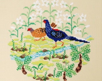 Cross Stitch Kit, Taiwanese Swinhoe, Blue Pheasant, fowl, exotic bird cross stitch, bird lover,  Xiu Crafts