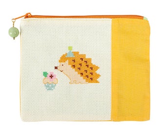 Cross Stitch Kit "Hedgehog" pre-sewn zipper coin purse organizer cosmetic bag learn counted cross stitch fun beginner unique handmade gift