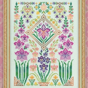 Cross Stitch Printed Pattern &quot;Gladioli&quot;, OwlForest Embroidery, printed colored chart, Gladiolus sampler spring summer garden floral