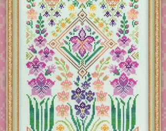 Cross Stitch Printed Pattern "Gladioli", OwlForest Embroidery, printed colored chart, Gladiolus sampler spring summer garden floral