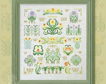 Cross Stitch Kit, "Prince Daffodil", OwlForest Embroidery, Royal Botany series, garden, spring, floral cross stitch, daffodil sampler