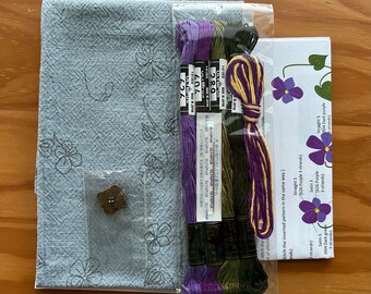 Hand Embroidered DIY Pouch Kit  "Modesty Violet" embroidery sewing purse organizer wallet flower meaning fun easy unique handmade gift Japan