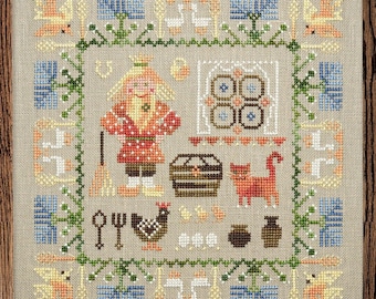 Cross Stitch Kit, "House Spirit", OwlForest Embroidery, "Domovoy",  folktale cross stitch, scarecrow, farmer, cottage, farm animal sampler