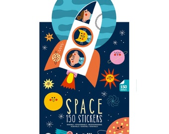 Removable Sticker Set "Space" fun imaginary play fine motor skill story telling alien astronaut robot rocket planet spaceship great gift