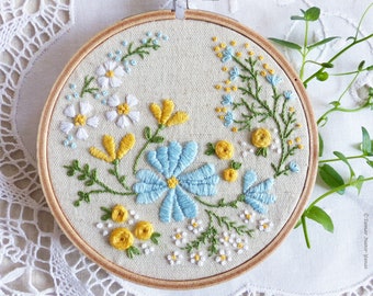 Embroidery Kit, "Blossoming Garden", summer fun craft teen tween therapeutic easy floral hand embroidery preprinted pattern stitch guide