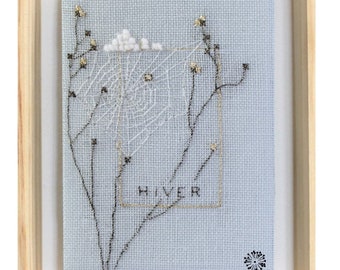 Modern Embroidery Kit, "Silk", Hélène Le Berre, French embroidery, winter embroidery, spider embroidery, spider web, nature embroidery