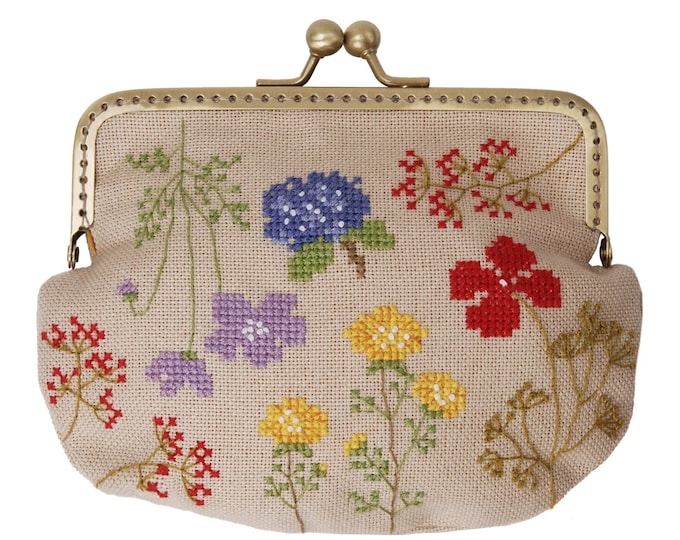 Featured listing image: Cross Stitch Kit, Clasp Purse Craft Kit featured in Pioneer Woman Magazine coin purse organizer cosmetic purse party purse group crafting