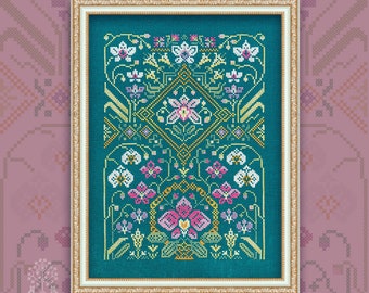 Cross Stitch Pattern, "Orchids", printed colored chart, OwlForest Embroidery, floral cross stitch motif, orchid sampler, garden embroidery
