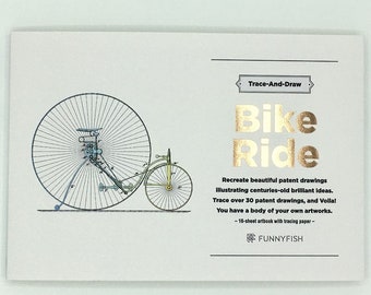 Trace and Draw, "Bike Ride", vintage patent prints, unique art, learn to draw, eye-hand coordination, relaxing, therapeutic, adult hobby,