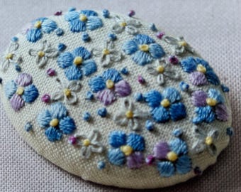 Embroidered Brooch Kit  "Hydrangea" full kit printed fabric tiny hudrangea flowers handmade jewelry spring floral cottagecore fashion style
