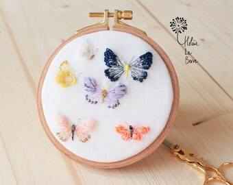 Embroidery Kit, "Hairstreak", by French maker, Hélène Le Berre, Hairstreak Butterflies, beautiful butterfly sampler with beads, flosses