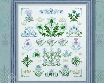 Cross Stitch Pattern "King Thistle" OwlForest Embroidery, Royal Botany Series, large printed pattern, elegant botanical plant garden sampler
