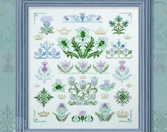 Cross Stitch Kit, "King Thistle", OwlForest Embroidery, Royal Botany Series, botanical, plant, garden cross stitch, sampler, hand-dyed floss