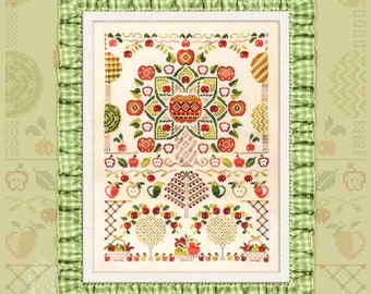 Cross Stitch Kit, "Liquid Apples", OwlForest Embroidery, apple, apple tree, apple harvest, orchard, basket, motif sampler