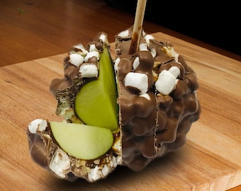 Rocky Road caramel apple with walnuts