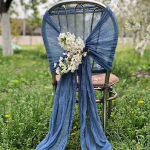 Classic Blue Chair Sash Cheesecloth Any Color Boho Wedding Decor Chair Cover Pew Bows Gauze Chiavari Cover Rustic Gauze Sashes Sand Ceremony Bild 1