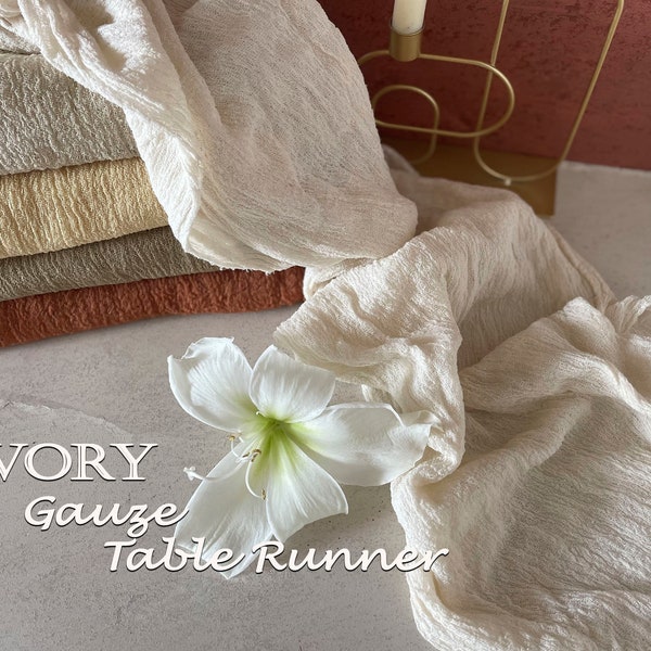 Ivory Wedding Gauze Table Runner Boho Wedding Table Centerpieces Cheesecloth Runner with crinkle texture Hand Dyed Cotton Bohemian Cloth