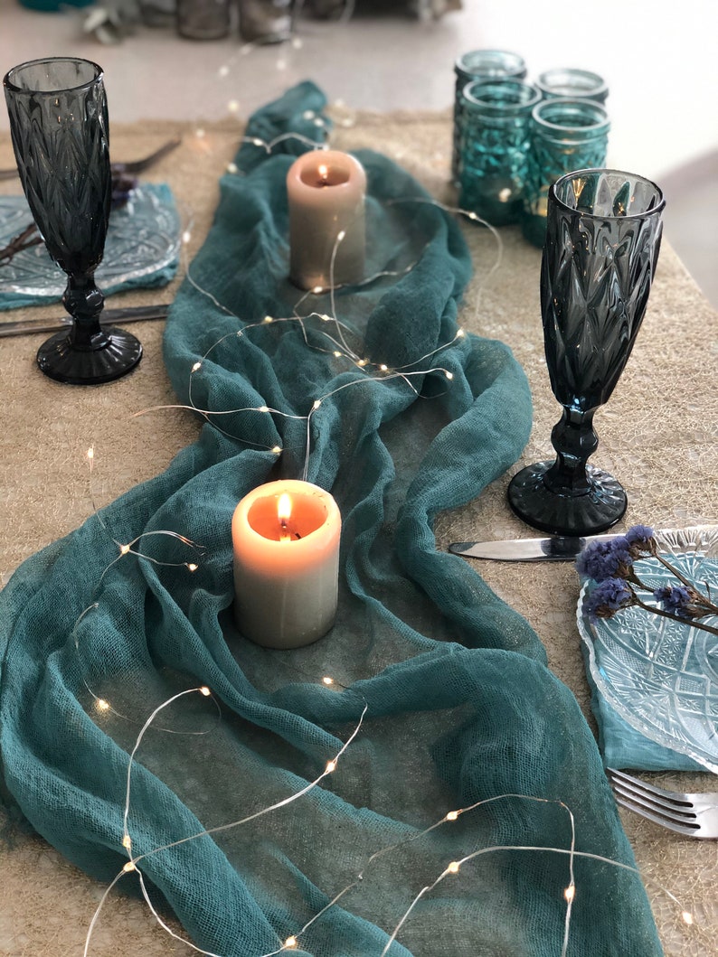 Teal Green Boho Cheesecloth Table Runner Any Color Chic Etsy