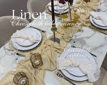 Linen Wedding Gauze Table Runner Hand Dyed Cheesecloth Table Decor Boho Wedding Decor Bridal Shower Party Farmtable Raw Edges Modern Sheer