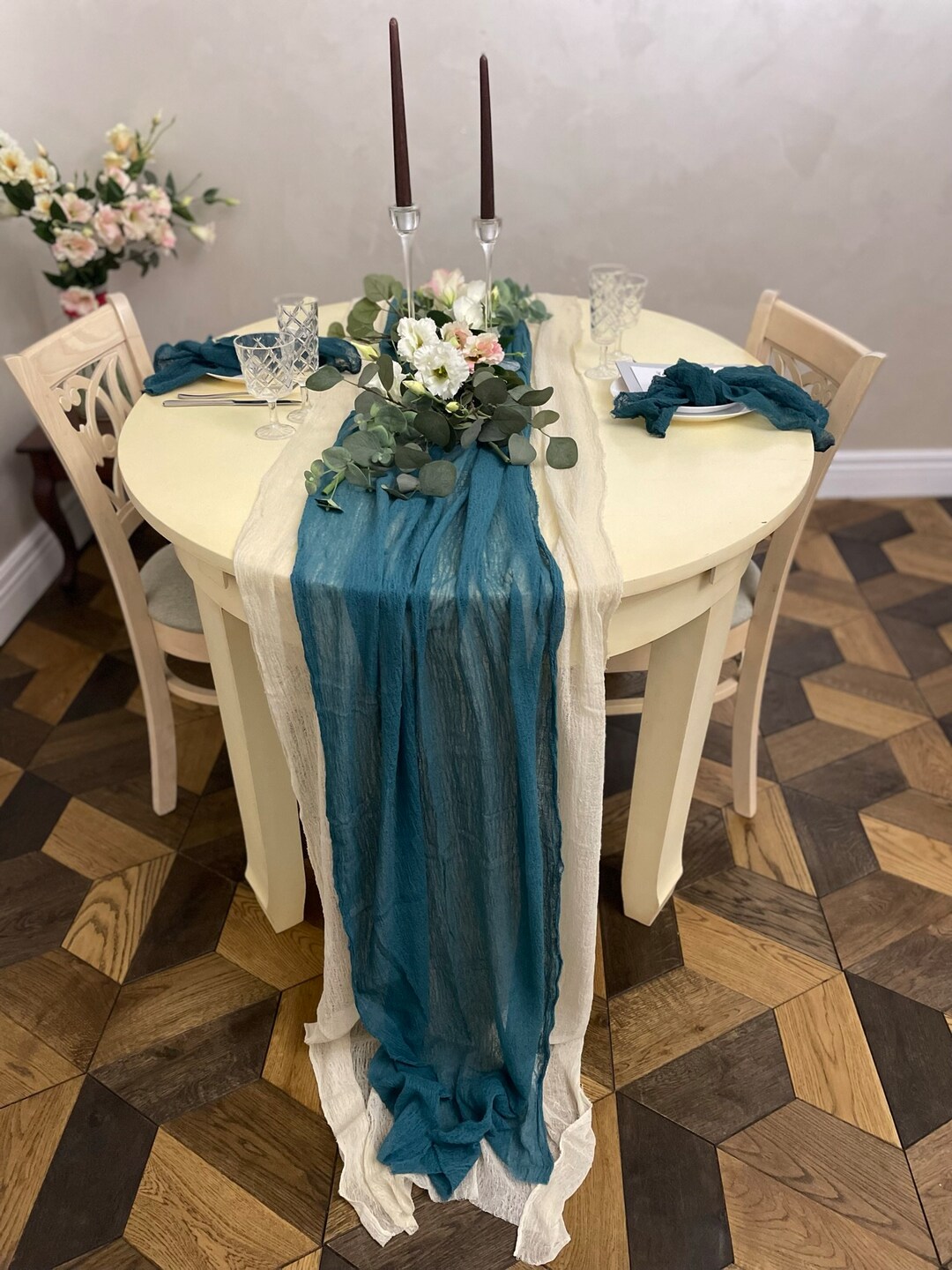 Teal Blue Wedding Table Centerpiece Cheese Cloth Table Runner Ship From ...