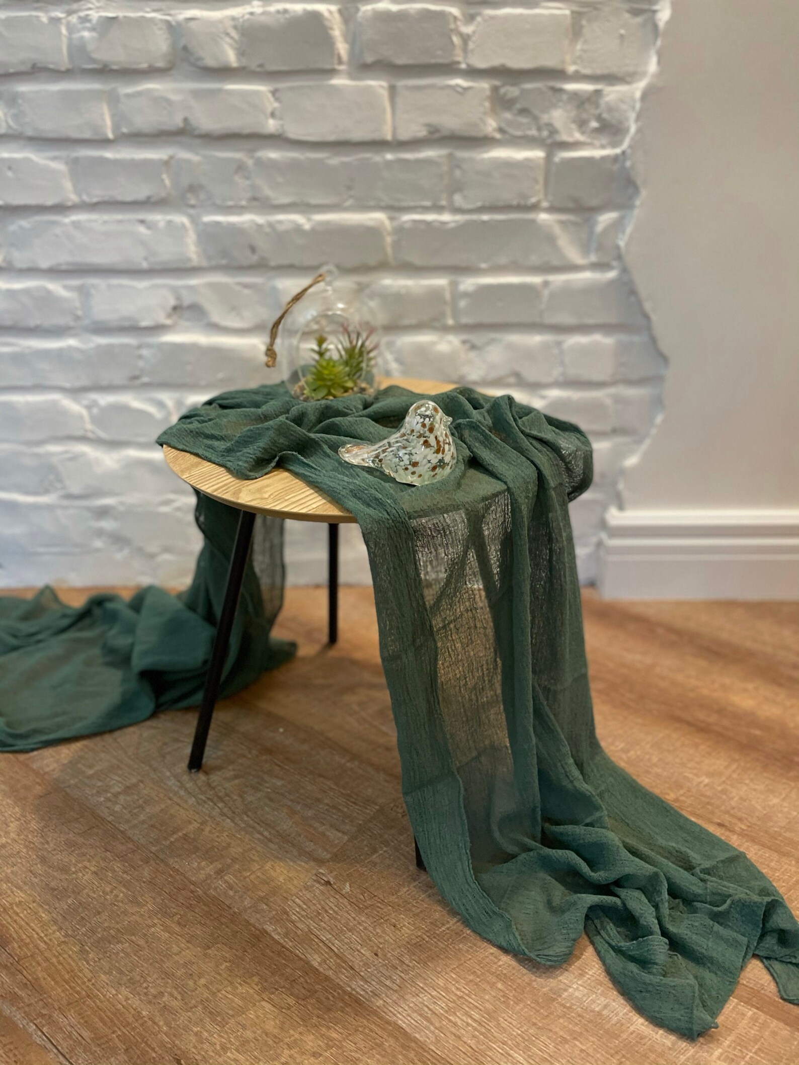 Green Vintage Gauze Table Runner Any Color Boho Cheesecloth Etsy