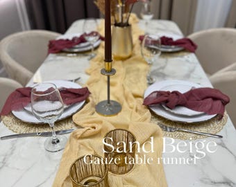 Sand Beige Wedding Cheesecloth Runner Hand Dyed Gauze Table Decor Boho Wedding Centerpiece Many Color Bridal Shower Party Decor Modern Sheer