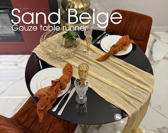 Wedding Boho Sand Beige Gauze Table Runner Cheesecloth Wedding Decor Table Centerpiece Hand Dyed Aisle Runner Rustic Bridal Shower Party