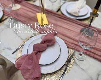 Dusty Rose Wedding Gauze Napkin - Hand Dyed Cheesecloth Napkin for Boho Wedding, Set of Napkin, Rustic Table Setting Cotton Napkin Raw Edges